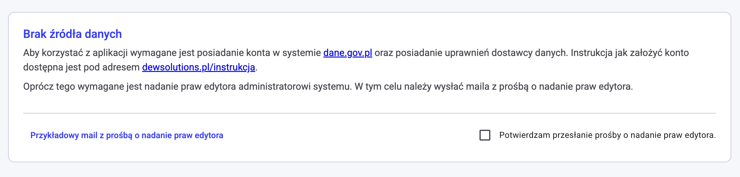 Komunikat o braku źródła danych