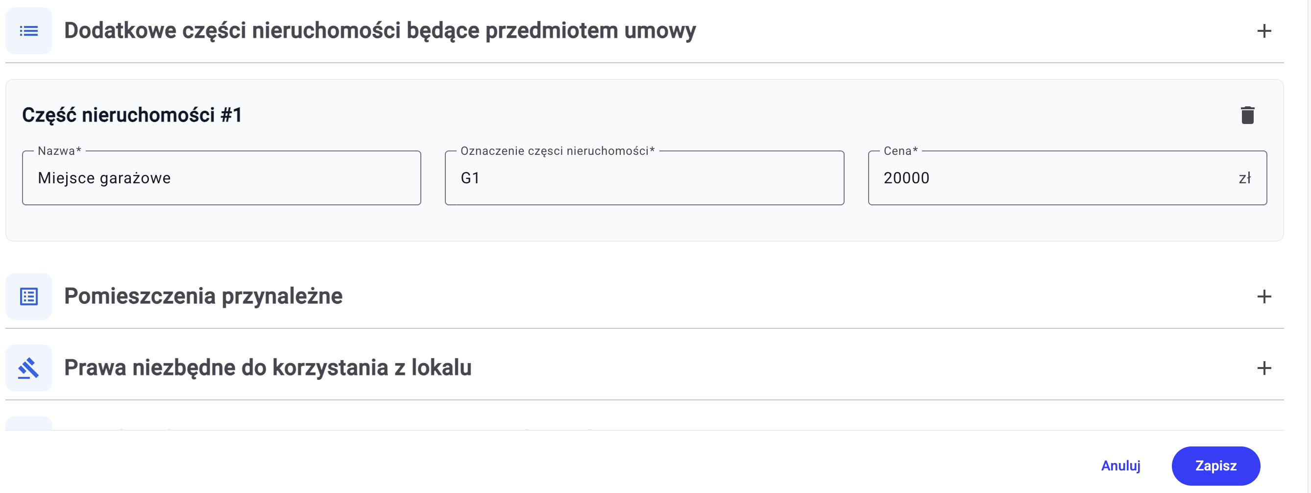 Dodawanie lokalu - sekcje dodatkowe