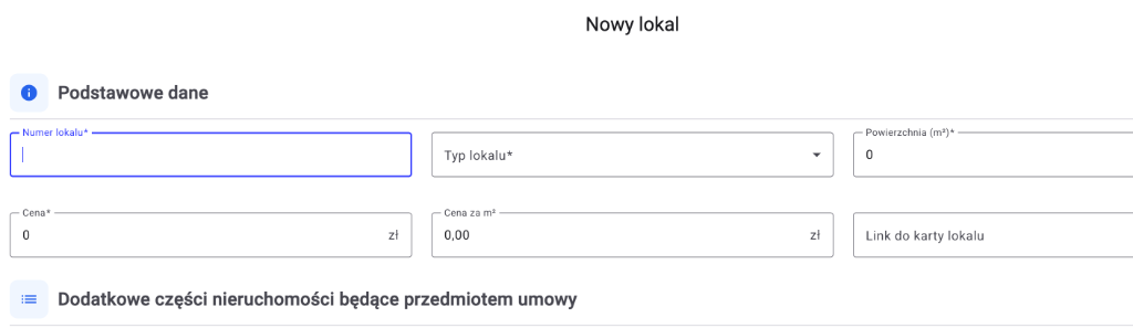 Dodawanie lokalu - dane podstawowe